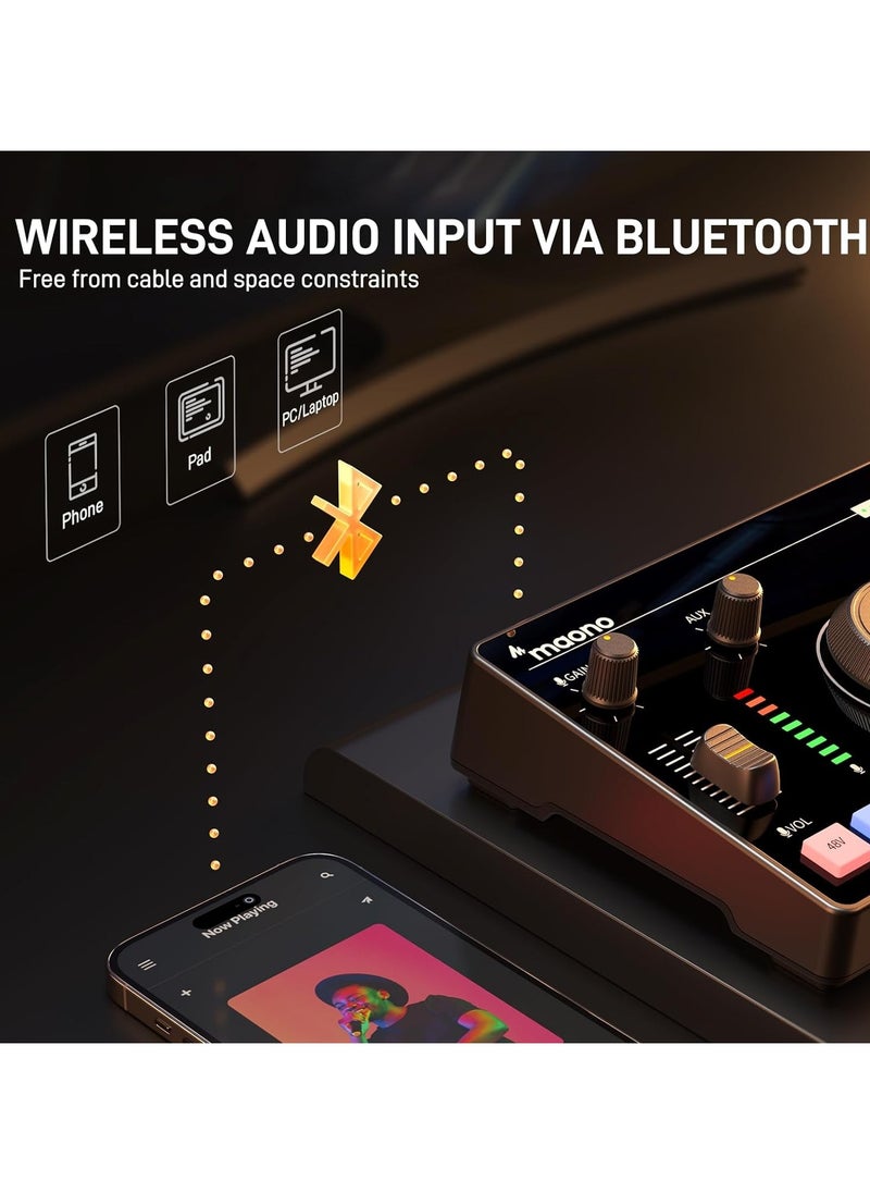 Maono - MAONO Streaming Audio Mixer, Audio Interface with Pro-preamp, Bluetooth, Built-in Battery, Noise Cancellation, 48V Phantom Power for Live Streaming, Podcast Recording, Gaming Maono Caster C2 NEO - Image 1