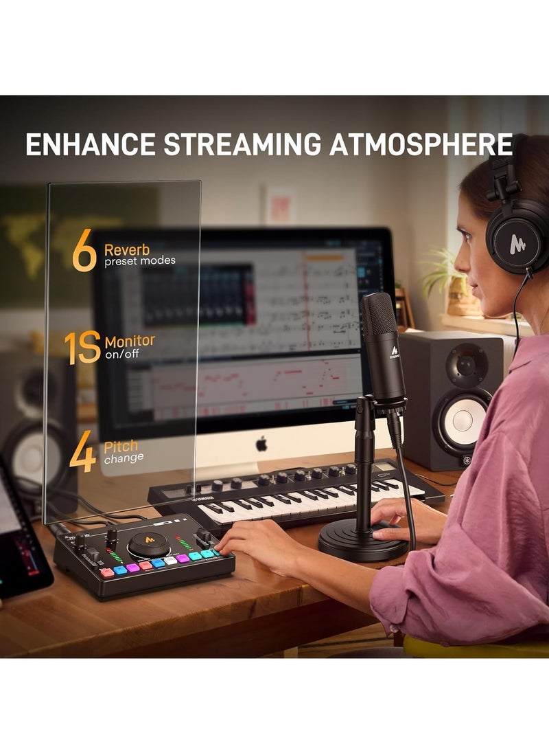 Maono - MAONO Streaming Audio Mixer, Audio Interface with Pro-preamp, Bluetooth, Built-in Battery, Noise Cancellation, 48V Phantom Power for Live Streaming, Podcast Recording, Gaming Maono Caster C2 NEO - Image 1