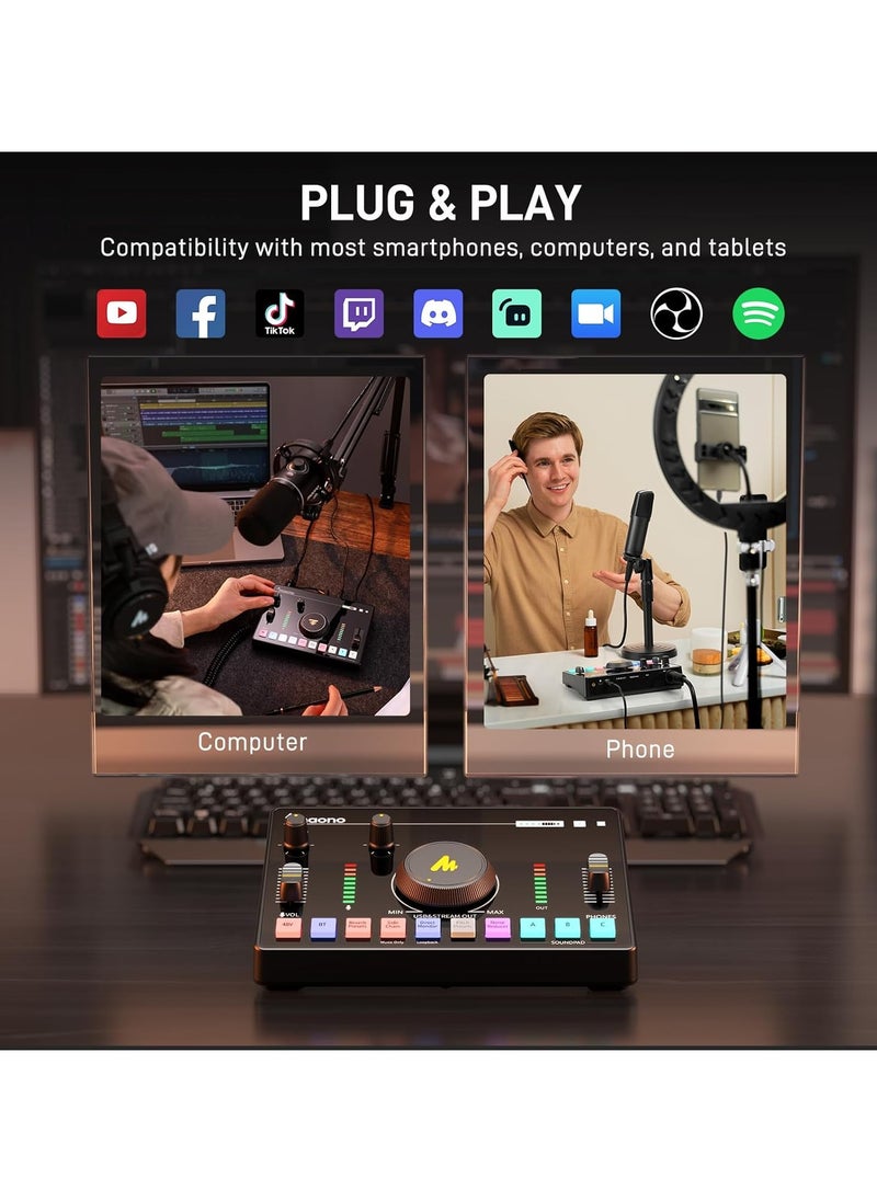 Maono - MAONO Streaming Audio Mixer, Audio Interface with Pro-preamp, Bluetooth, Built-in Battery, Noise Cancellation, 48V Phantom Power for Live Streaming, Podcast Recording, Gaming Maono Caster C2 NEO - Image 1