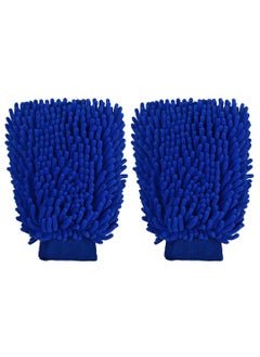 LAZI LAZI Pack of 2 1700 GSM Blue Multipurpose Car Washing Mitts Gloves for Car Cleaning Double Sided Microfiber Hand Chenille Mitt Glove for Cars Bike Window Kitchen and Home Dusting 