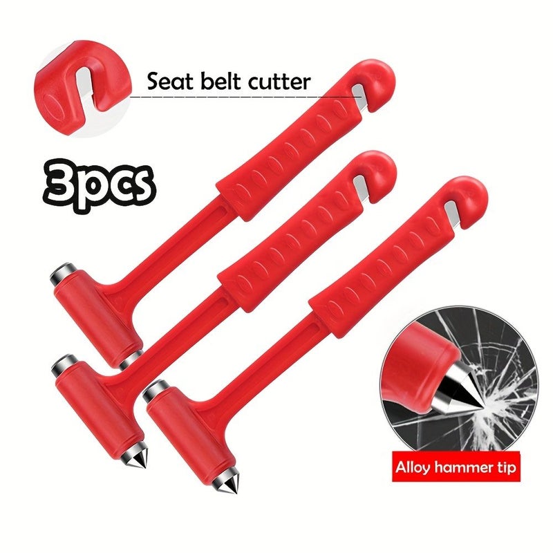 Red 3Pcs Long Handle Seatbelt Cutters Window Breaker Car Emergency Escape Tool - Image 3