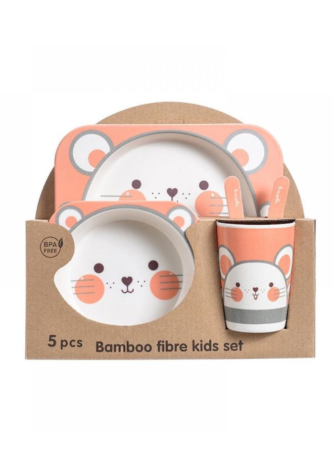 5PCS Unbreakable Kids Plate and Bowl Set for Healthy Mealtime Bamboo Children Dishware Set with Plate, Bowl, Cup, Fork and Spoon, BPA Free Dishwasher Safe, Mouse - Image 1