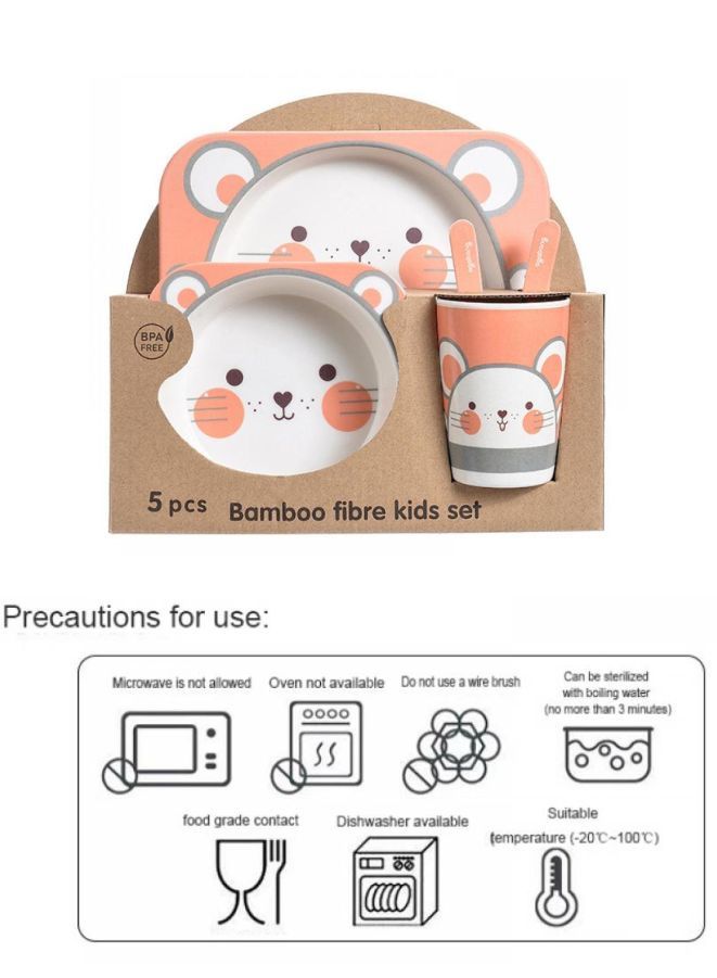 5PCS Unbreakable Kids Plate and Bowl Set for Healthy Mealtime Bamboo Children Dishware Set with Plate, Bowl, Cup, Fork and Spoon, BPA Free Dishwasher Safe, Mouse - Image 2