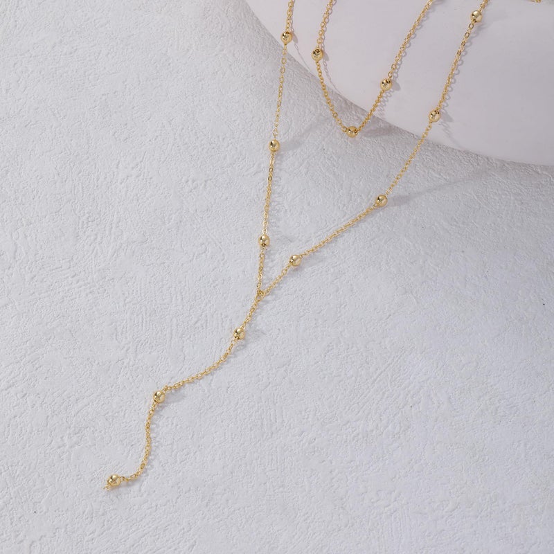 Hergory Gold Necklace for Women Trendy, Dainty Long Necklaces 14k Gold Plated Layered Beaded Y-Shaped Drop Chain Lariat Necklaces Simple Gold Jewelry Gifts - Image 5