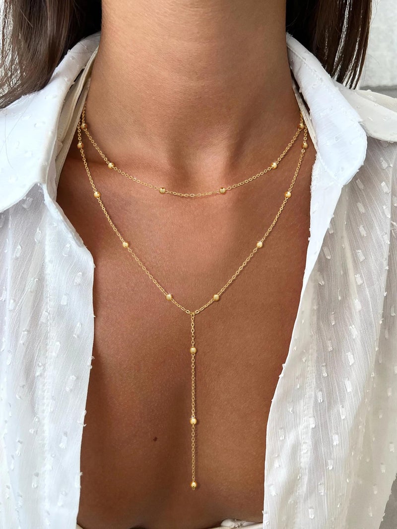 Hergory Gold Necklace for Women Trendy, Dainty Long Necklaces 14k Gold Plated Layered Beaded Y-Shaped Drop Chain Lariat Necklaces Simple Gold Jewelry Gifts - Image 3