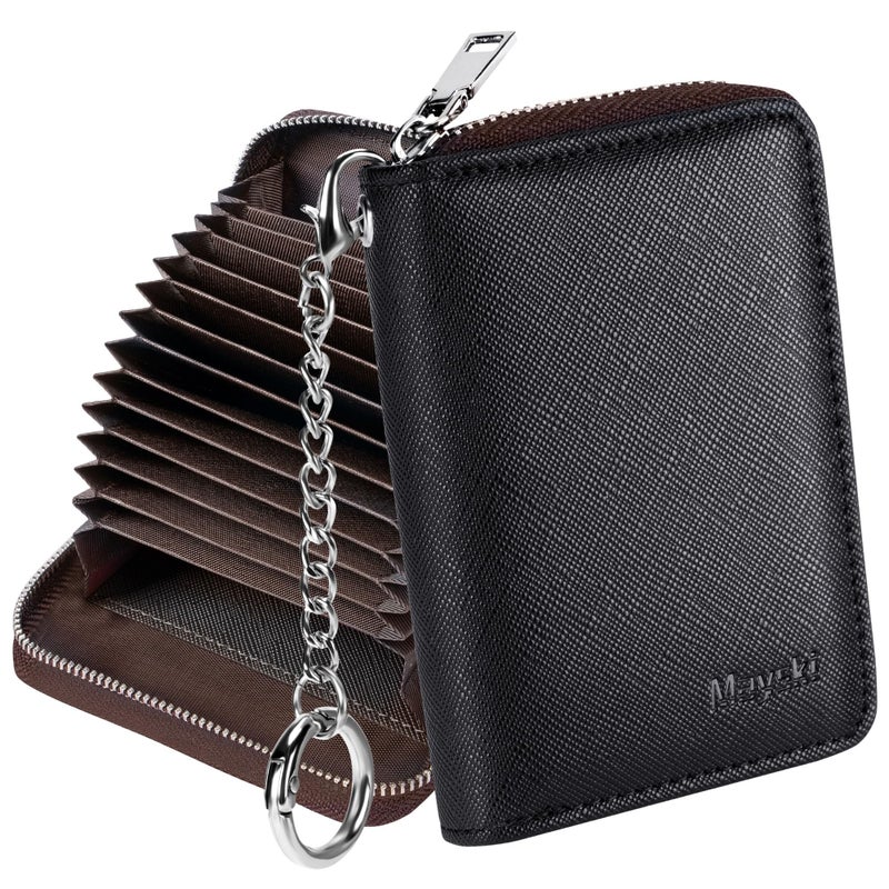 Mayski Credit Card Holder, Zipper Credit Card Wallet for Women, Small Accordion Card Cases Holder, KeyChain Wallet, Business Card Holder, Black - Image 1