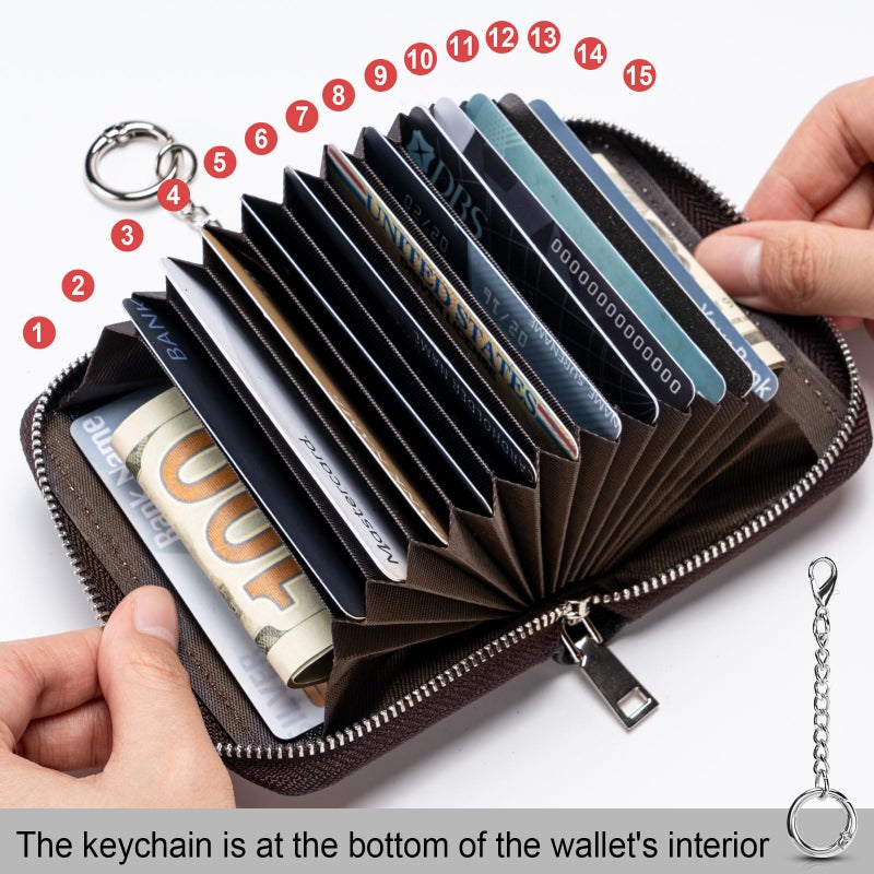 Mayski Credit Card Holder, Zipper Credit Card Wallet for Women, Small Accordion Card Cases Holder, KeyChain Wallet, Business Card Holder, Black - Image 3