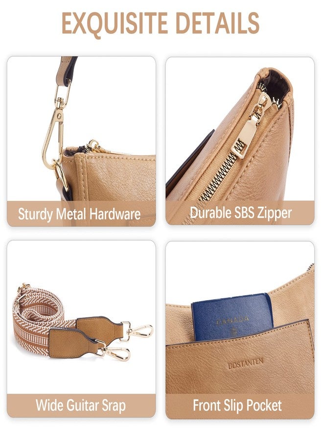 BOSTANTEN Crossbody Bags for Women Trendy Vegan Leather Guitar Strap Purse for Spring Travel Tan - Image 5