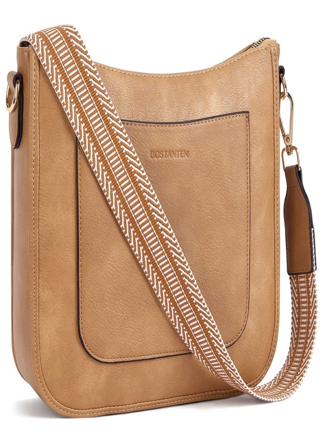 BOSTANTEN Crossbody Bags for Women Trendy Vegan Leather Guitar Strap Purse for Spring Travel Tan - Image 1