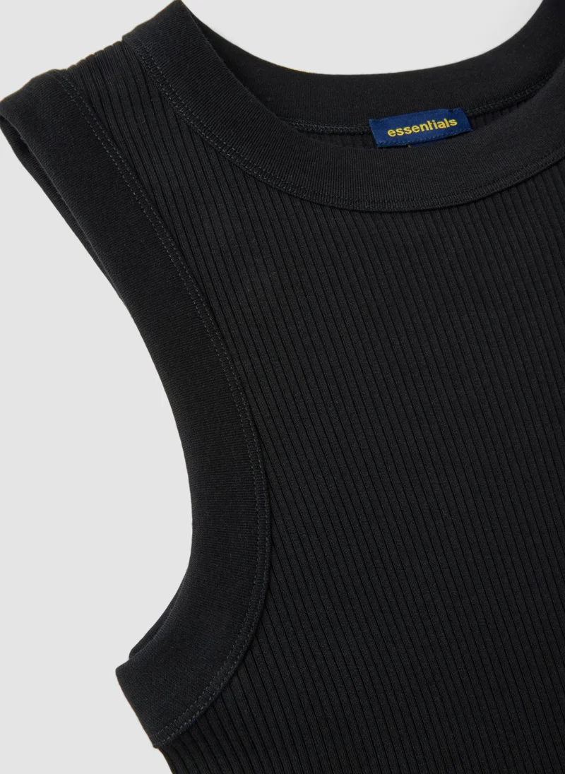 او في اس OVS Black Fitted Ribbed Stretch Cotton Tank Top