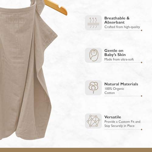 MOZAH 100% Organic Cotton Muslin Nursing Cover for Baby Breastfeeding, Breathable 100% Cotton Breastfeeding Cover with Rigid Hoop for Mother Nursing Apron, Multi-use Carseat Canopy (Oatmeal Beige) - Image 2