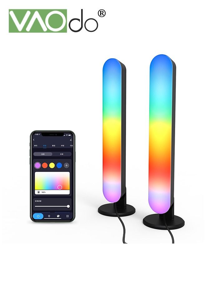 فاو دو قطعتان من شريط إضاءة LED داخلي RGB لغرفة الألعاب ورف الكتب وحامل تلفاز ديكور مع جهاز تحكم عن بعد أسود - Image 1