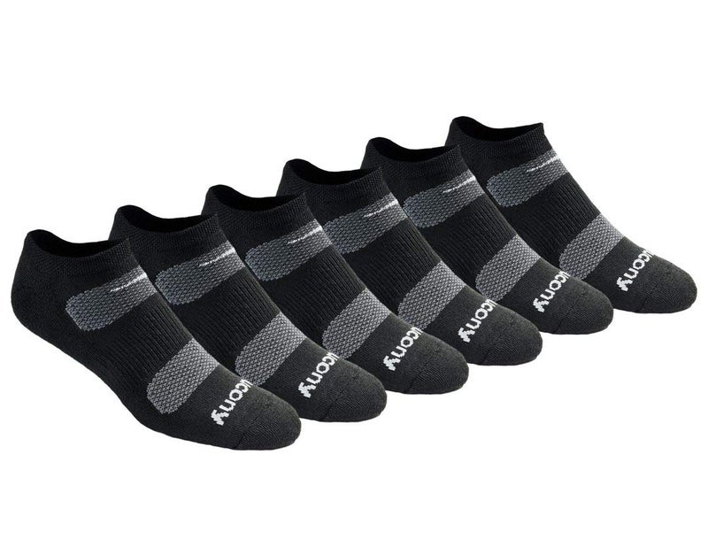 Saucony Mens RunDry Mesh Ventilating Comfort Fit Performance NoShow Socks Available in MXXL 6 12 18 Black Basic 6 Pairs XXLarge