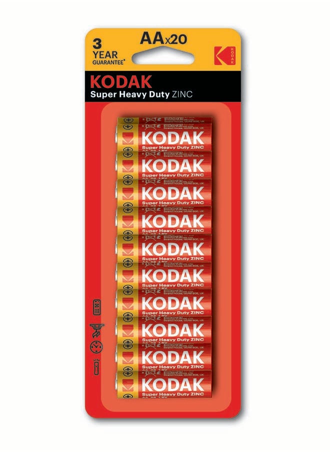 Kodak KODAK Super Heavy Duty | AA Batteries | Double A | Disposable Household | Carbon Zinc | 1.5V | 20 Blister Pack 
