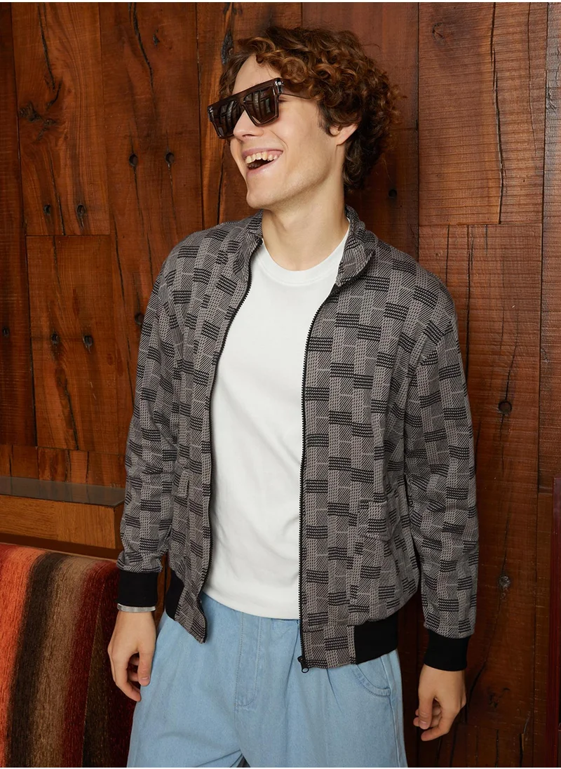 Campus Sutra Men's Ash Grey Zip-Front Brick Jacket