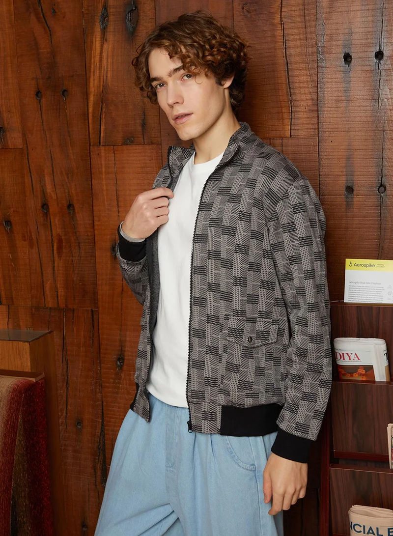 Campus Sutra Men's Ash Grey Zip-Front Brick Jacket
