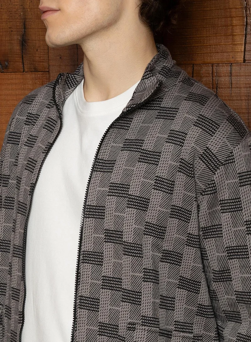 Campus Sutra Men's Ash Grey Zip-Front Brick Jacket