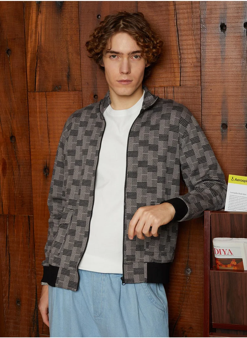 Campus Sutra Men's Ash Grey Zip-Front Brick Jacket