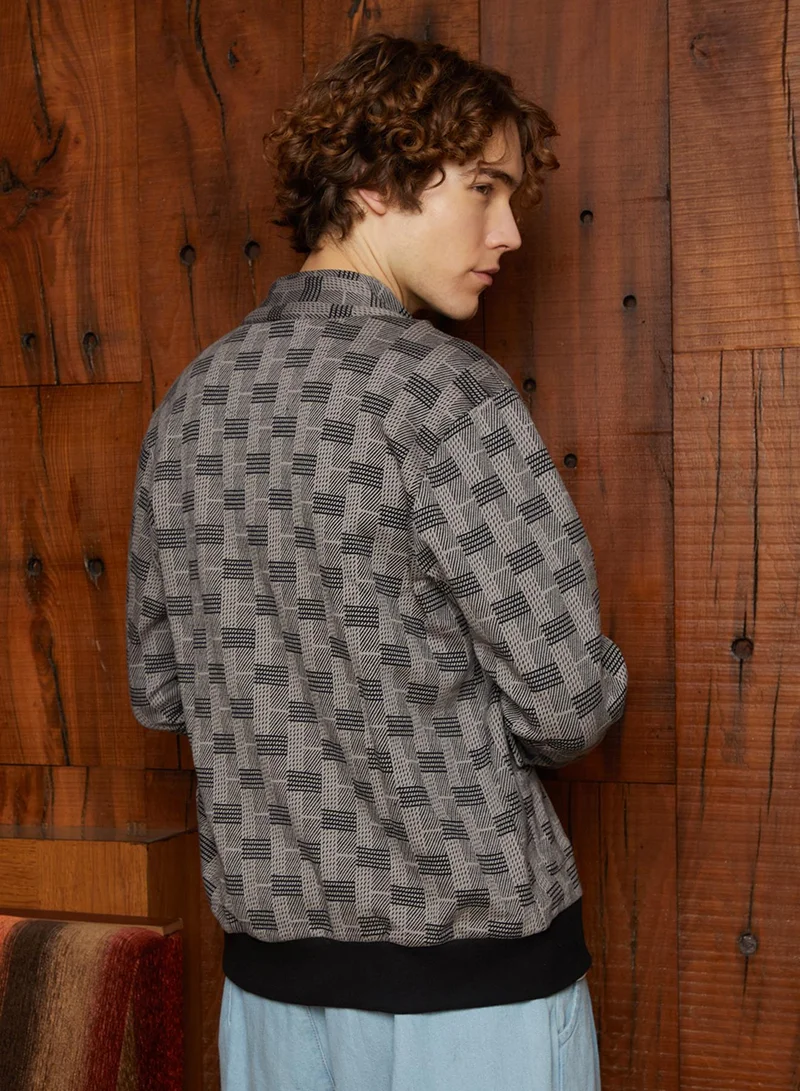 Campus Sutra Men's Ash Grey Zip-Front Brick Jacket