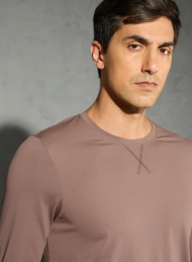 Technosport Technosport Solid Round Neck Long Sleeve T-Shirt
