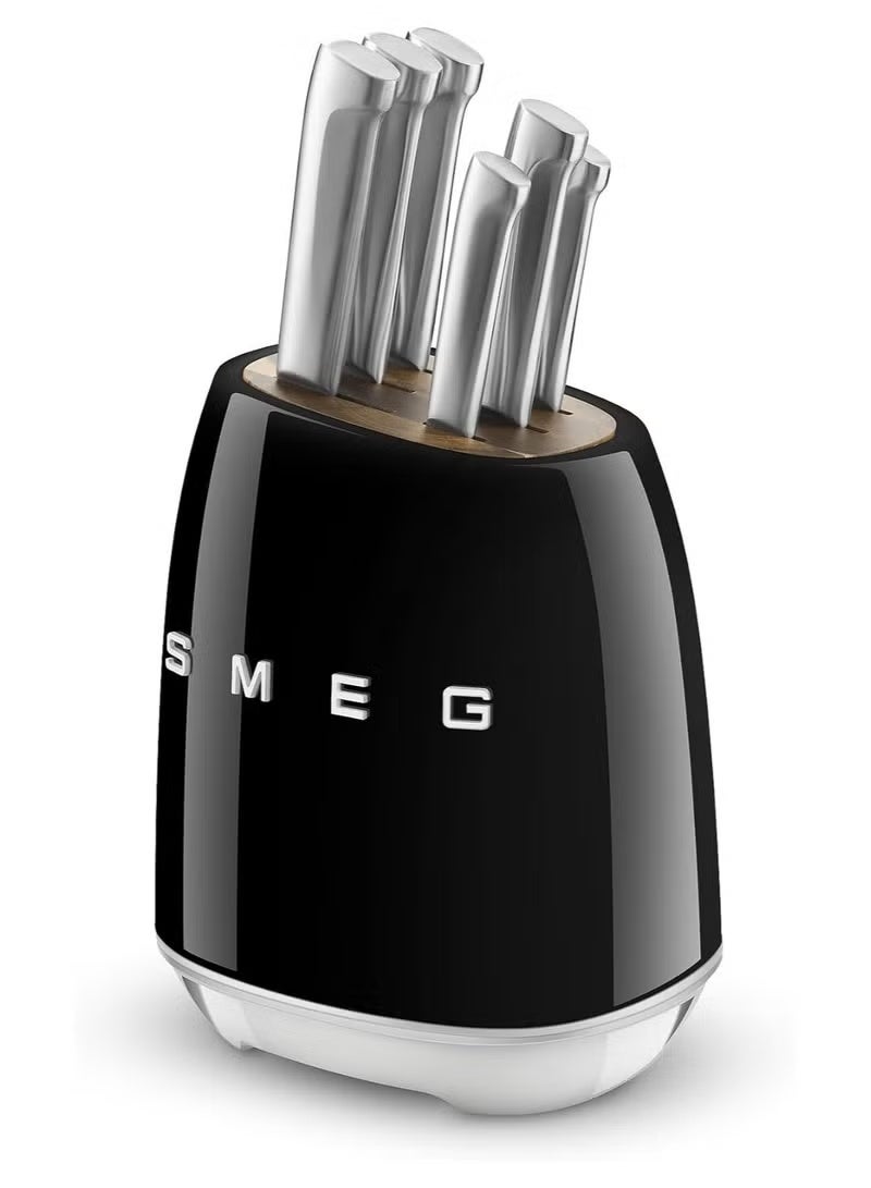 SMEG knife holder, stainless steel knife holder polished chrome and alloy ring wood knife groove bracket, black (excluding knife) - Image 1