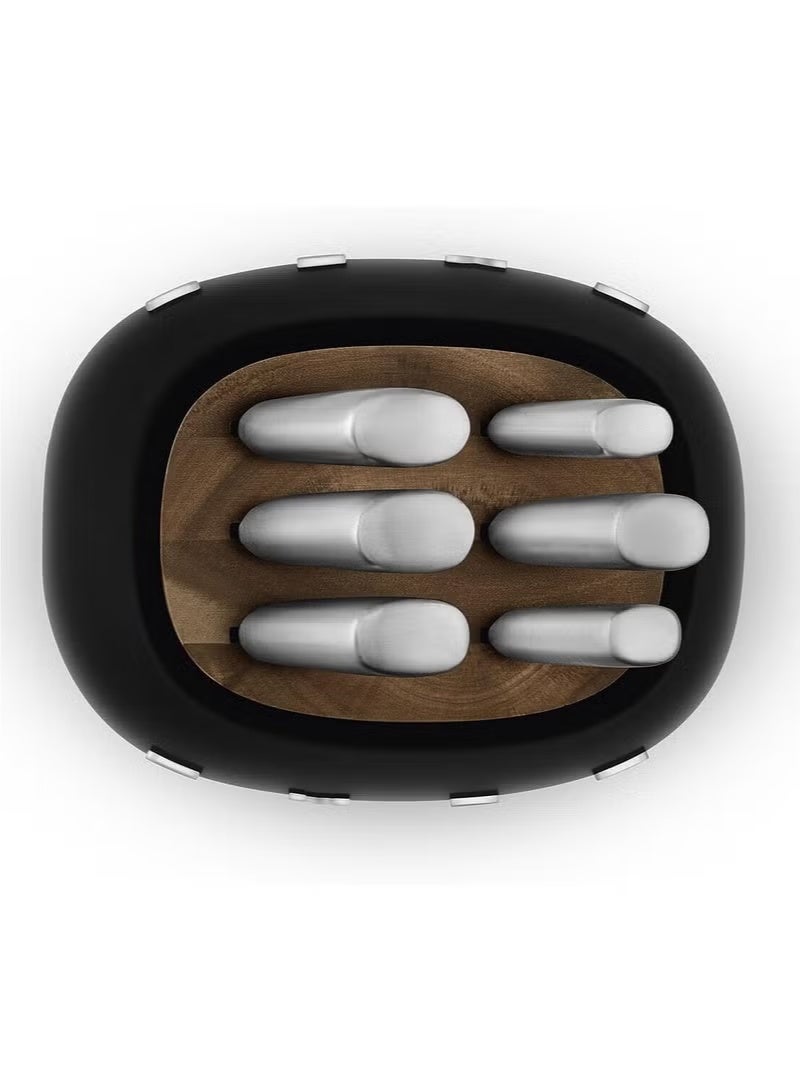 SMEG knife holder, stainless steel knife holder polished chrome and alloy ring wood knife groove bracket, black (excluding knife) - Image 3