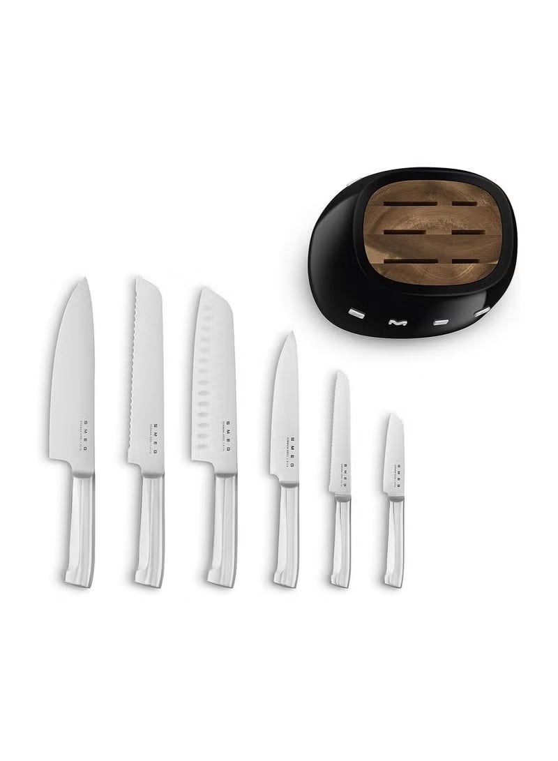 SMEG knife holder, stainless steel knife holder polished chrome and alloy ring wood knife groove bracket, black (excluding knife) - Image 4