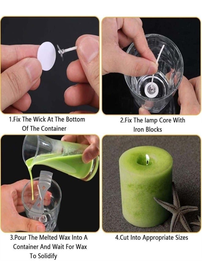 100 قطعة من فتائل الشموع القطنية (10 سم) مع 100 قطعة من ملصقات الفتائل و1 قطعة من حاملات فتائل الشموع المعدنية، فتائل شموع لصنع الشموع ذات الأعمدة والشموع اليدوية - Image 3