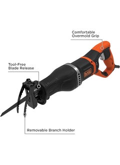 BLACK+DECKER Reciprocating Saw With Removeable Branch Holder 750W 7 A Corded 2 X Blades Orange Black Bes301K Gb  - Image 3