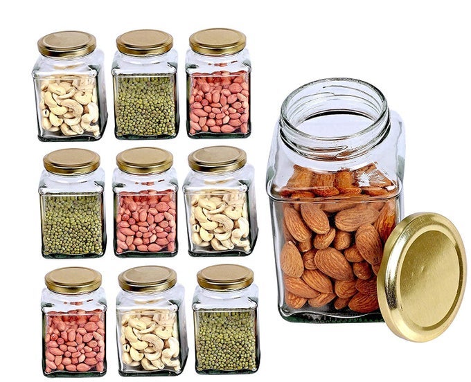 SQUARE GLASS CONTAINER AITTIGHT LID JARS FOR KITCHEN STORAGE HONEY JAR 250ML SET OF 6