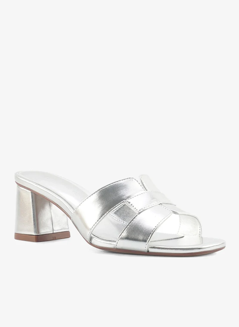 NINE WEST SILVER Multi Strap Mid Heel Sandals for Women | Best Price UAE