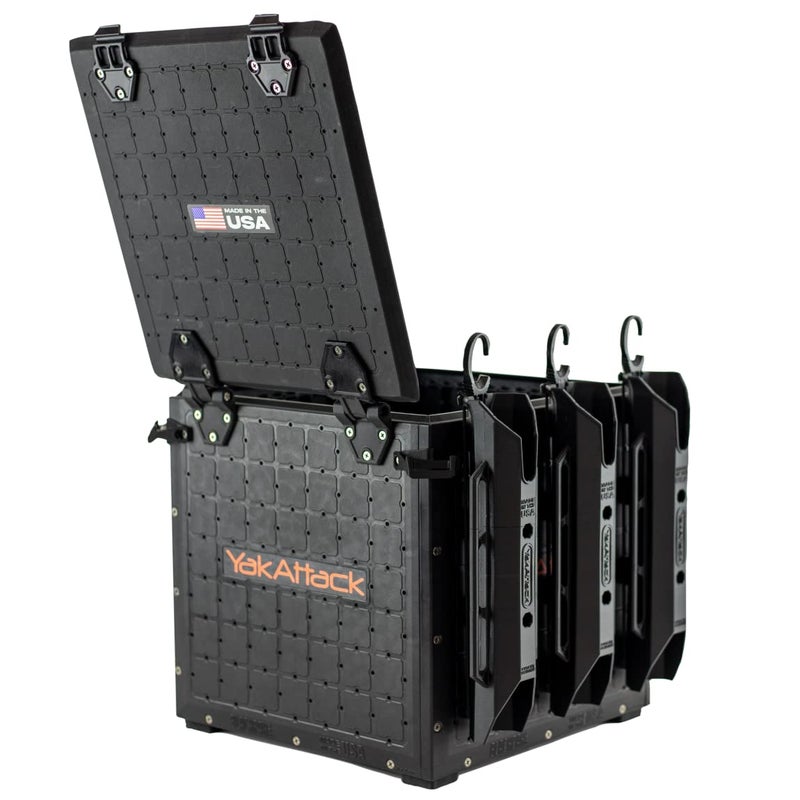 YakAttack BlackPak Pro 13" x 13" Fishing Crate with 3 Rod Holders - Black | Compact Tackle Storage Box & Gear Organizer for Kayaks | Lightweight, Durable & Customizable Marine Accessory | Made in USA - Image 2