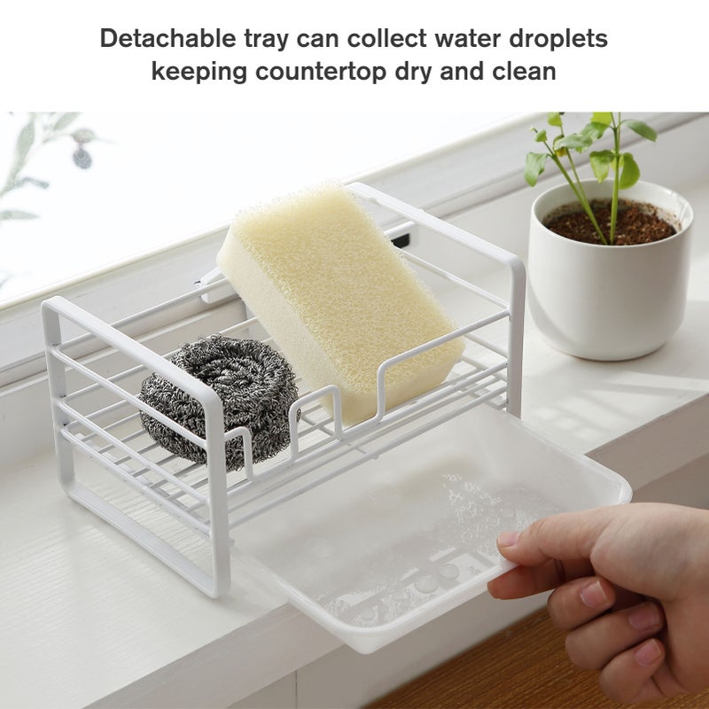 Sponge Soap Brush Holder Kitchen Soap Caddy Countertop Sponge Rack with Removable Drain Board Sink Caddy Organizer Soap Dispenser Brush Caddy Sink Tray Drainer Rack - Image 5