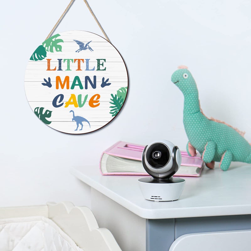 Yulejo Little Man Cave Wooden Sign Dinosaur Quote Wood Plaque Nursery Hanging Wall Art Decor for Kids Toddler Boys Bedroom Playroom Living Room Decorations - Image 3