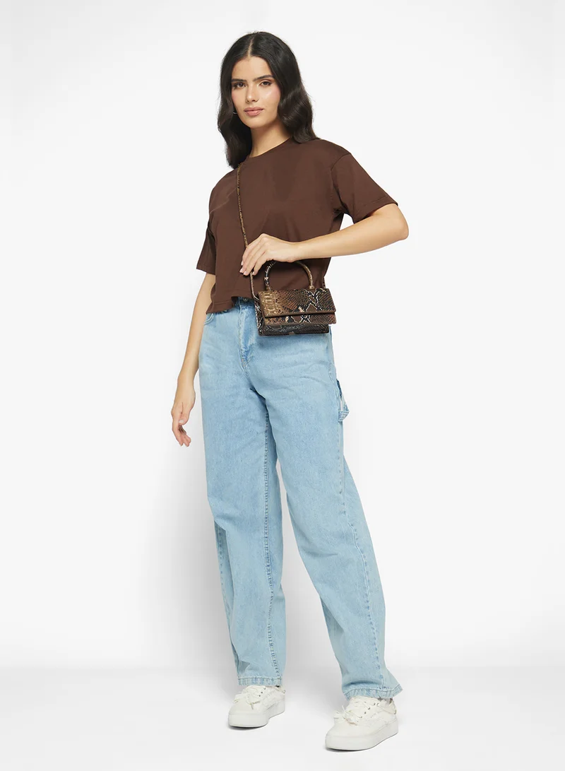 جينجر بيسيكس Cotton Boxy Cropped T-shirt