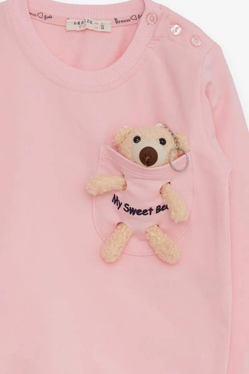 Breeze Girl's Sweatshirt with Teddy Bear Accessory, Age 1.5-5, Pink