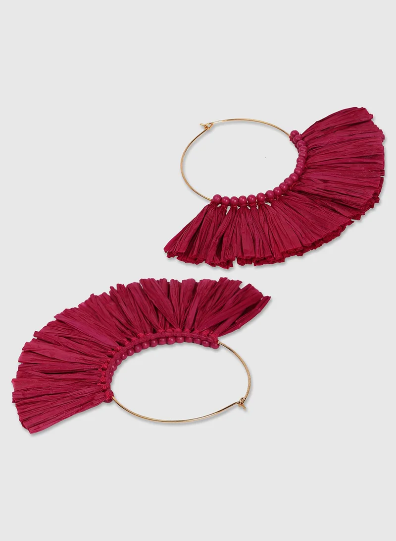 SOHI Maroon Tasselled Designer Circular Artificial Hoop Earring Jewellery