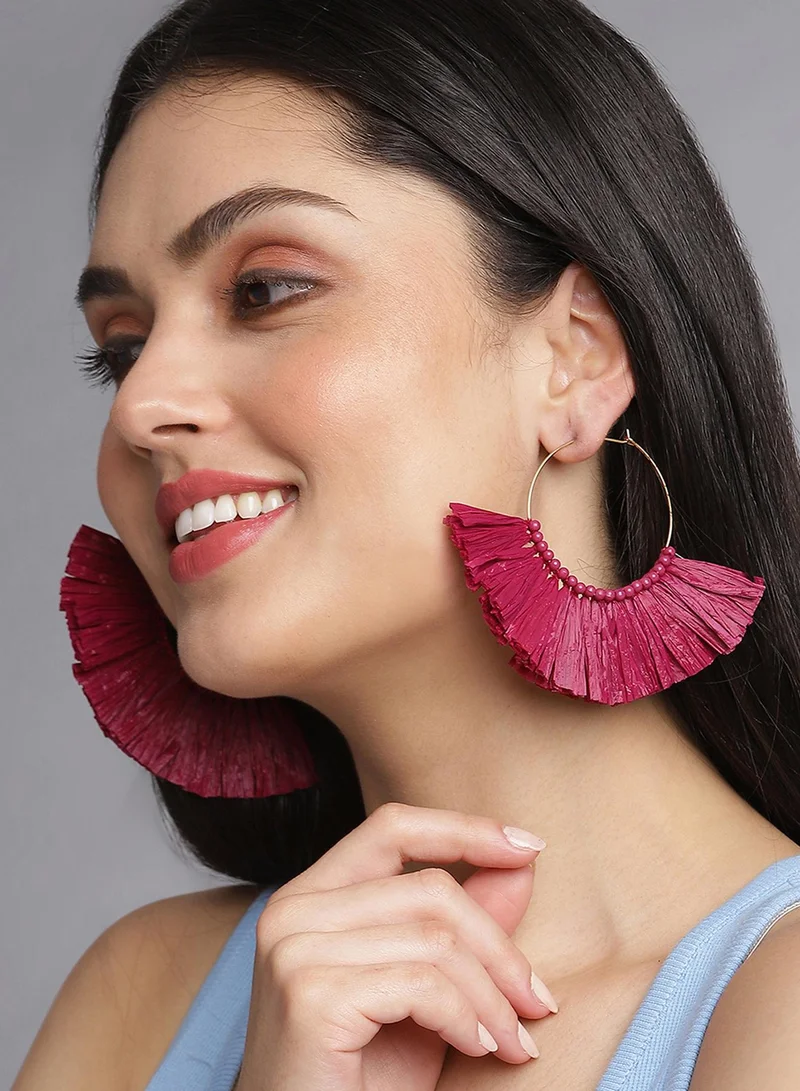 SOHI Maroon Tasselled Designer Circular Artificial Hoop Earring Jewellery