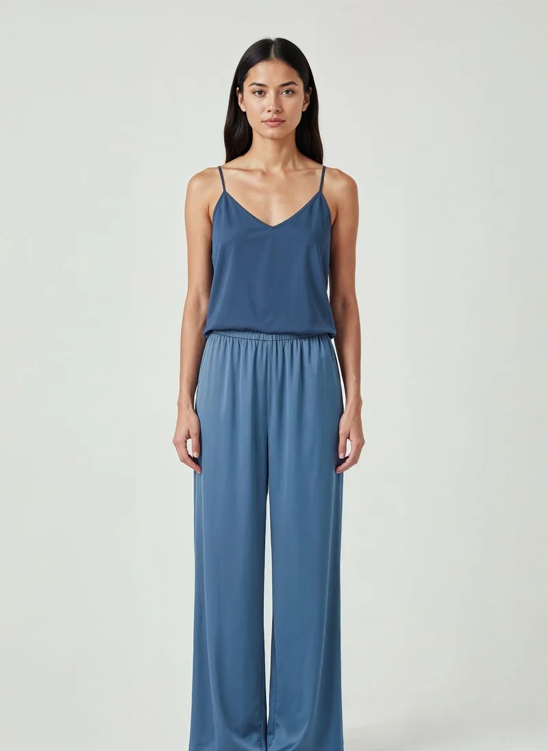Blue Mist Wide-Leg Satin Lounge Pants