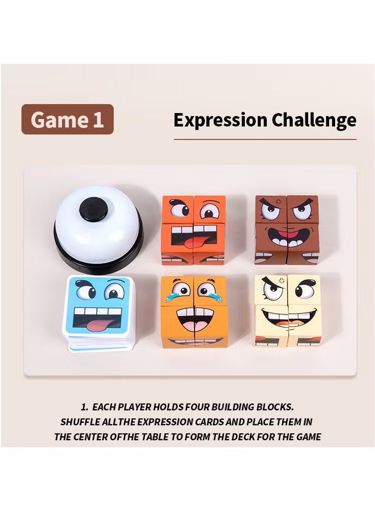 Wooden Face Changing Expression Rubik's Cube Toy with Bell,Table Interactive Game  - Image 5