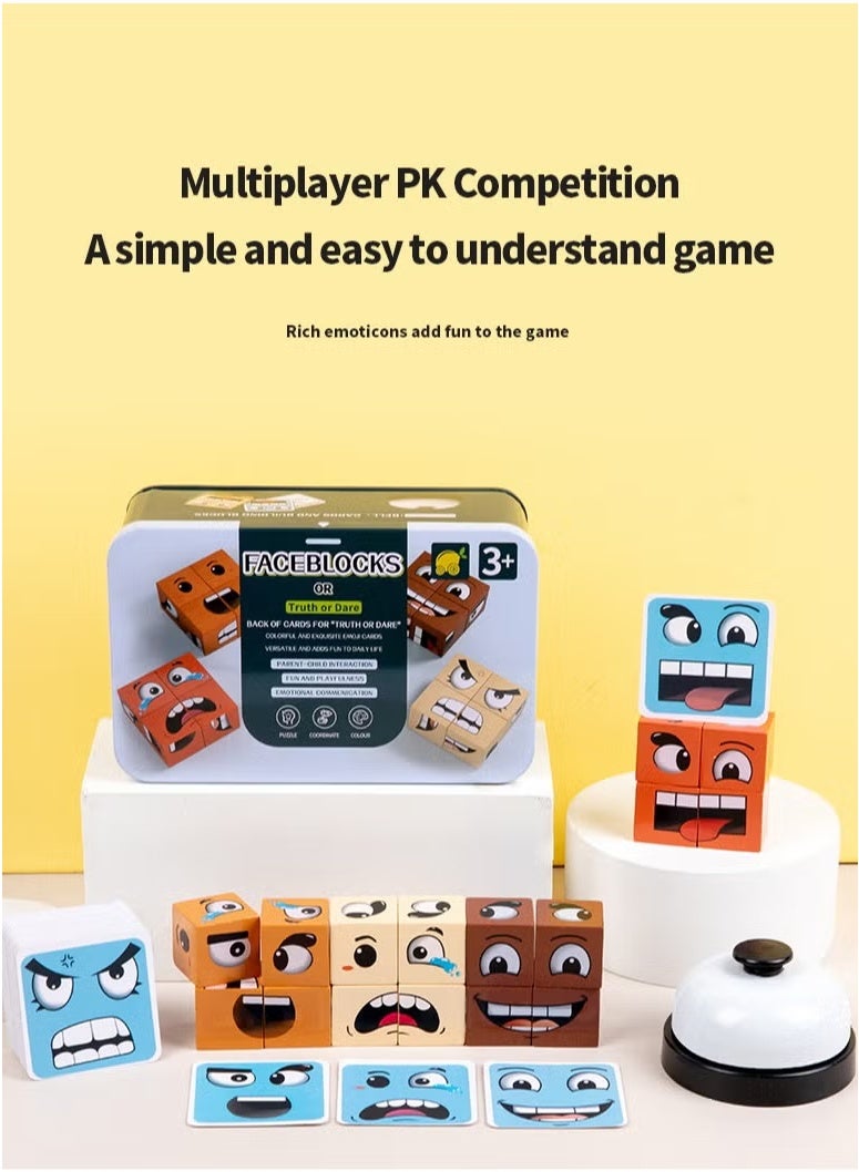 Wooden Face Changing Expression Rubik's Cube Toy with Bell,Table Interactive Game  - Image 4