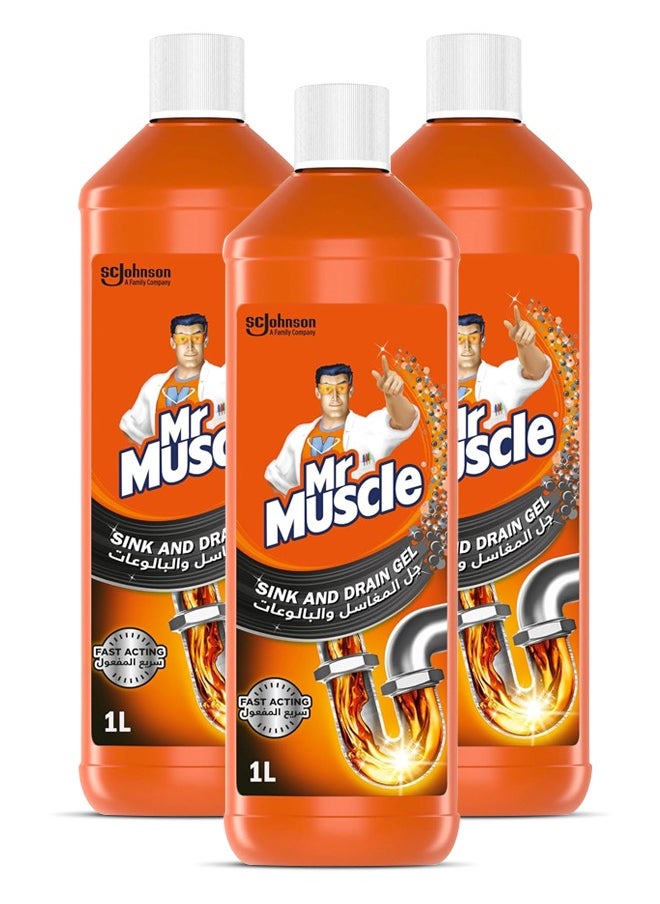 Mr Muscle - Power Gel Drain Plughole Sink Cleaner 3 x 1000ml - Image 1