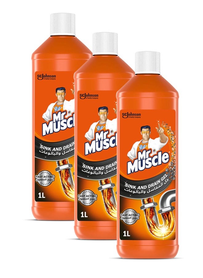 Mr Muscle - Power Gel Drain Plughole Sink Cleaner 3 x 1000ml - Image 1