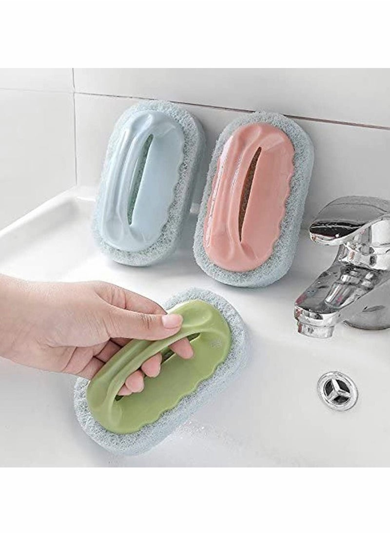 3 Pcs Bath Brush With Handle Cleaning Powerful Decontamination for Kitchen Bathroom Sponge Wiper Tile and Glass Supplies