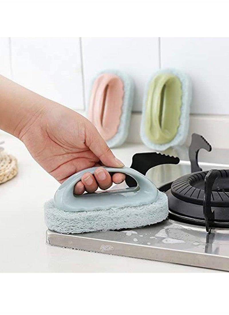 3 Pcs Bath Brush With Handle Cleaning Powerful Decontamination for Kitchen Bathroom Sponge Wiper Tile and Glass Supplies