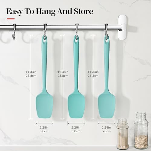 Lilybeam 600F Heat Resistant Spatulas High Heat Food Safe Semless Kitchen Silicone Spoon Spoonula Scraper Set for Cooking Baking Mixing Scraping Stirring Nonstick Cookware Pan Bowl 3PcsAqua Sky - Image 3