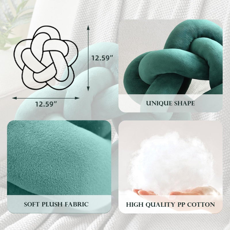 Wadser Knot Plush Throw Pillow Kids Handmade Knotted Star Pillow Soft Sofa Lumbar Cushion Stuffed Cushion Home Office Children Room Decor, Emerald Green - Image 2