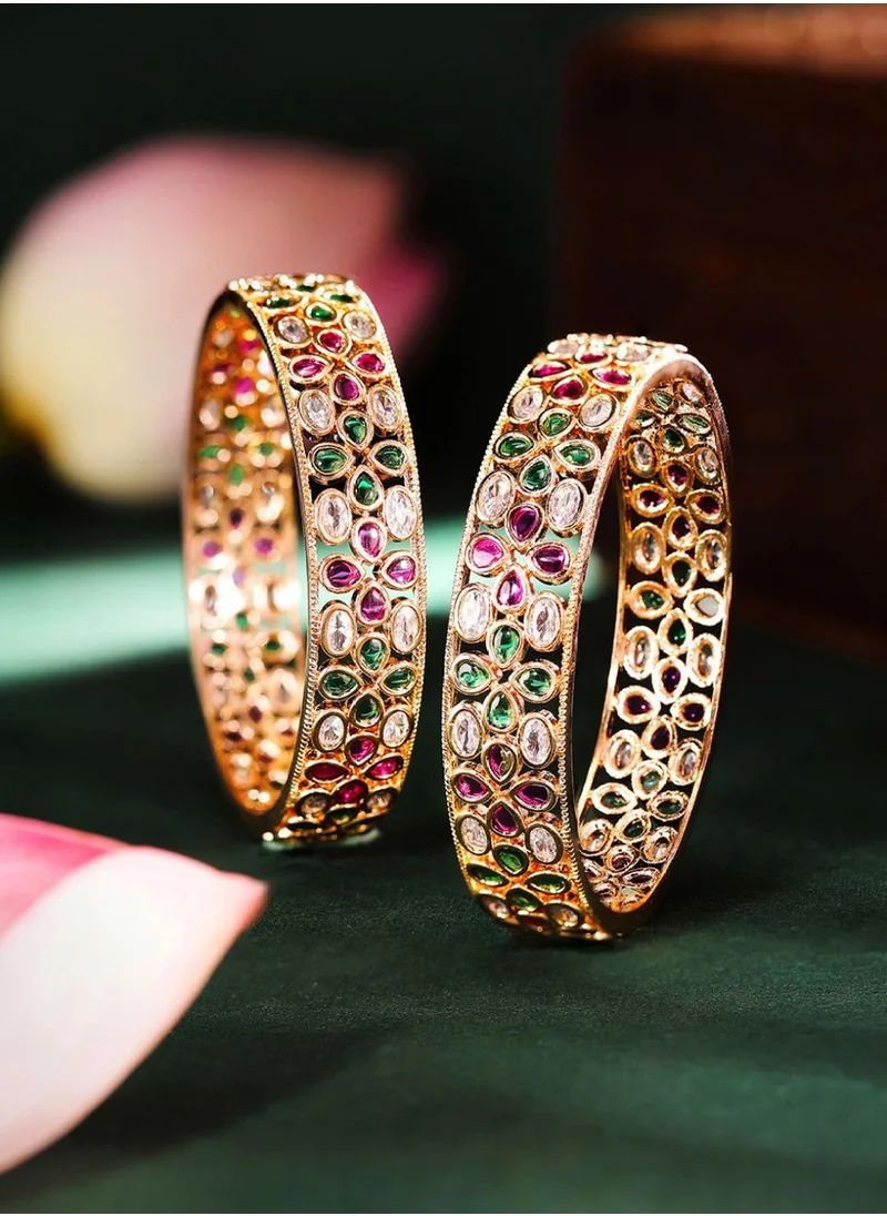 Priyaasi Set Of 2 Plated Crystal -Studded Bangles