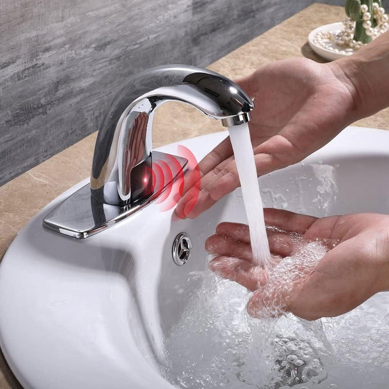 Charmingwater Touchless Bathroom Sink Faucet, Motion Automatic Sensor Faucet with Hole Cover Plate, Chrome - Image 2