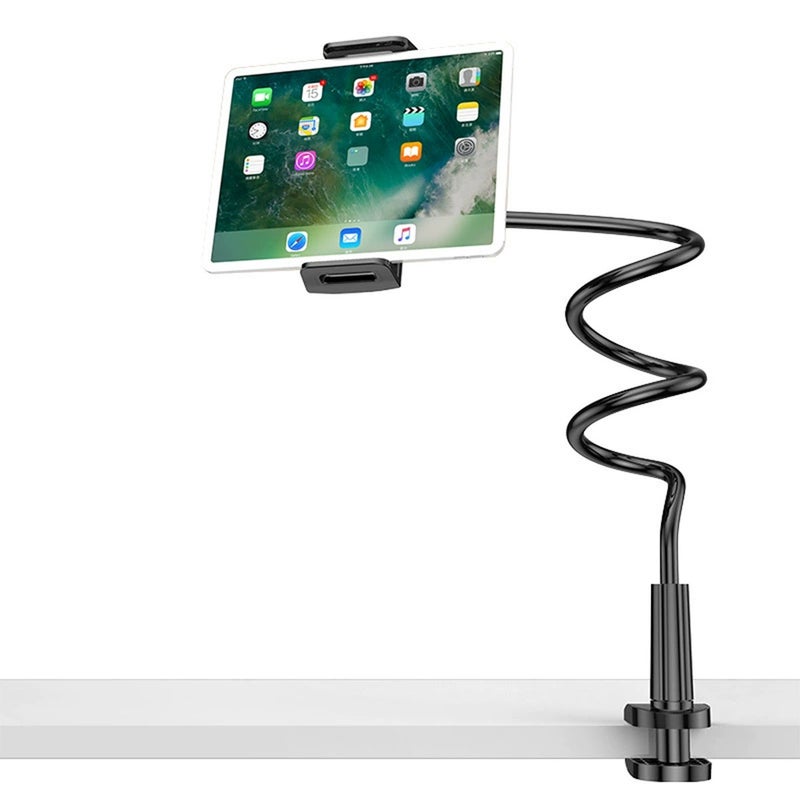 Tablet Stand: 11.5*26.8*6.2 Cm Black, Heavy-duty Aluminum-magnesium Alloy Ensures Durability - 360-degree Rotation For Optimal Viewing, Gooseneck Mount For Hands-free Home Entertainment And Universal - Image 1